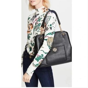 Tory Burch black pebbled leather large Chelsea Slouchy Tote